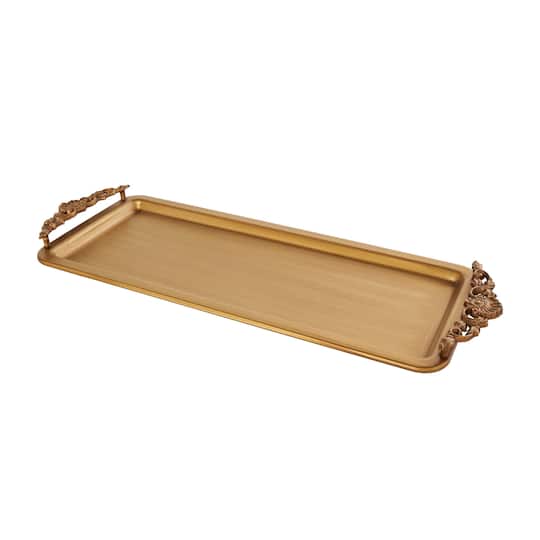 24&#x22; Bronze Brushed Metal Tray with Antique Scroll Handles
